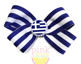 Greece Flag Ribbon Patriotic Soccer Hair Bow Sky Blue and White Greek Festival Hellas Hair Clip Grecian Girl Athens Mykonos Santorini Corfu