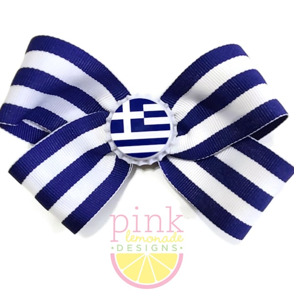 Greece Flag Ribbon Patriotic Soccer Hair Bow Sky Blue and White Greek Festival Hellas Hair Clip Grecian Girl Athens Mykonos Santorini Corfu