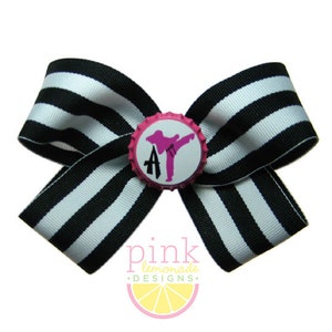 Personalized Custom Initial Karate Girl Martial Arts Taekwondo Hot Pink Black Belt Girls Hair Bow Hair Clip