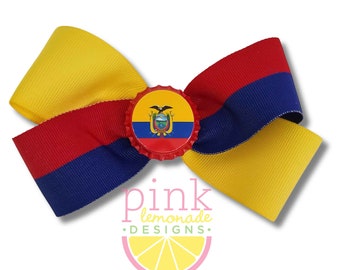 Ecuador Flag Ribbon Patriotic Football Futbol Soccer Ecuadorian Girls Hair Bow Clip National Pride South American Galapagos Islands