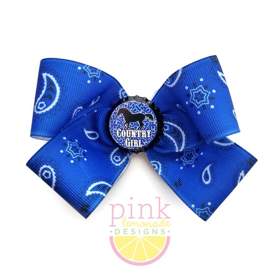 Large Blue Bandana Country Girl Hair Bow Etsy