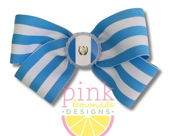 Guatemala Flag Ribbon Patriotic Football Futbol Soccer Guatemalan Guatemaltecos Chapines Girls Hair Bow Clip Blue White Stripes