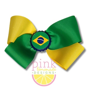 Brazil Flag Ribbon Patriotic Football Futbol Soccer Brazilian Girls Hair Bow Green Yellow Blue Hair Clip South American Terra do Brasil