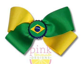 Brazil Flag Ribbon Patriotic Football Futbol Soccer Brazilian Girls Hair Bow Green Yellow Blue Hair Clip South American Terra do Brasil