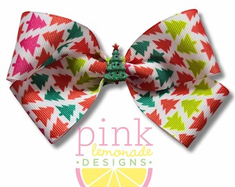 Christmas Trees Xmas Holiday Festive Red Green Lime Hot Pink Holiday Girls Hair Bow Clip