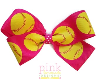 Hot Pink Fast Pitch Softball Player Softball Team Girls Hair Bow Hair Clip