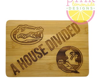 A House Divided Wood Small Bamboo Cutting Board ANY 2 Teams Football Basketball Baseball Hockey College or Professional