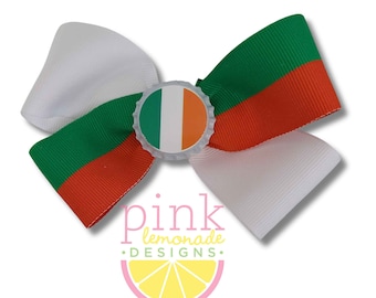 Ireland Flag Ribbon Patriotic Football Futbol Soccer Irish Girls Hair Bow Clip Green Orange White Stripes