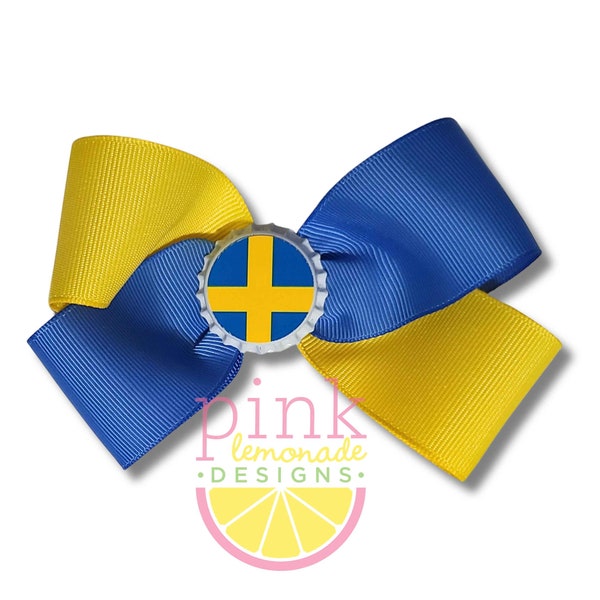 Sweden Flag Ribbon Patriotic Football Futbol Soccer Swedish Girls Hair Bow Hair Clip Swede Scandanavian