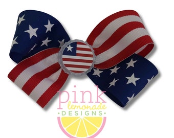 Liberia Flag Ribbon Patriotic Football Futbol Soccer Liberian Girls Hair Bow Clip Blue Red White Stripes