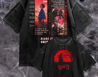 Mörka och bekväma färger Demon Slayer Tanjiro T-shirt | Animekaraktärströja