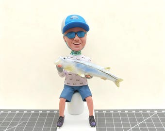 Custom fisherman bobblehead souvenir, personalized fishing expert statue, unique gift for outdoor dad, Christmas souvenir, fisherman gift