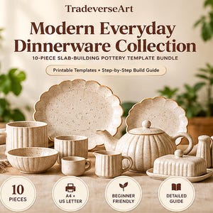 10 Piece Pottery Template Bundle, Dinnerware Slab Building Patterns, Printable Ceramic Templates, Beginner Pottery Guide, A4 US Letter PDF