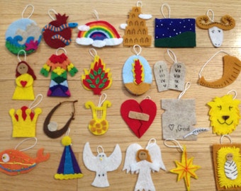 Tutorial for 24 Jesse Tree ornaments insipred by the Jesus Storybook Bible
