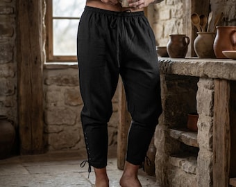 Pantalon viking pour homme - Pantalon médiéval Renaissance avec cordon de serrage - Pantalon de costume nordique pour GN - Pantalon de festival de cosplay Ren Faire
