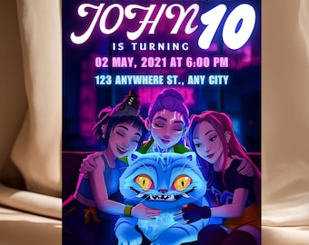 Zaproszenie urodzinowe Derpy Tiger Kpop, edytowalny szablon Canva (pobranie cyfrowe)