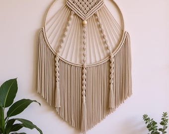 Boho macramé muurhanger | 12" ronde, neutraal geweven vezelkunst
