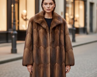 Vintage nertsbontjas – Handgemaakte donkerbruine kastanjebruine luxe bovenkleding