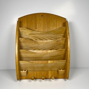 Vintage Wooden Wall-Mounted Letter Holder, Key Holder and Desk Organizer, Vintage Pale Wood Mail Sorter, Letter Holder
