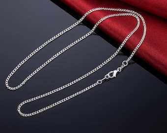 Collar de cadena de plata de ley 925 – Cadena minimalista unisex de eslabones de 2 mm con longitud ajustable /24