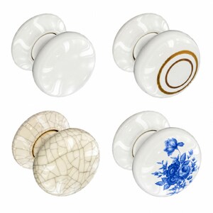 2x Ceramic Door Knobs - 60mm Pair - Choice of Four Designs