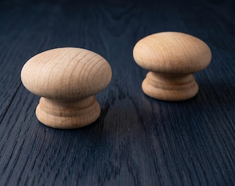 Solid Beech Wood Cabinet Knobs - Pre-Drilled - Unlacquered - Various Sizes