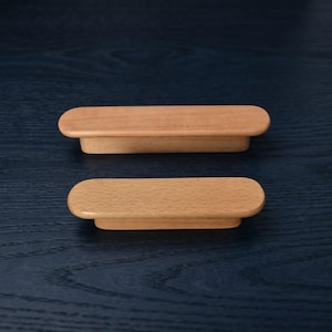 2 tiradores de madera natural para armarios y cajones - Tamaños: 128 mm y 192 mm - Paquete de 2 o 4