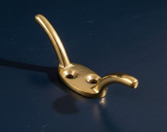 Wall Cleat / Cord Tidy Cleats - Solid Brass Hook - Lacquered Brass