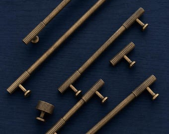 Antique Solid Brass Cabinet Handles & Knobs Set Fluted Design