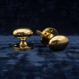 Solid Brass Victorian Oval Mortice Door Knobs – 65mm Pair