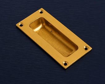 2 Piece Brass Flush Pull 89mm Recessed Sliding Door Handle