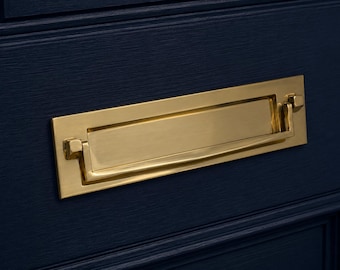 Solid Brass Victorian Style Letter Plate with Knocker (250 x 75mm) - 10" x 3" Antique Style Mail Slot