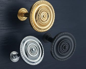 2x Georgian Solid Brass Curtain Holdbacks - Finishes: Polished Brass, Chrome, Matte Black - Pack of 2
