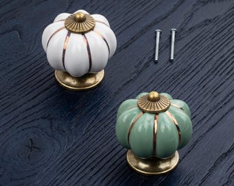 Tiradores para armarios estilo vintage con forma de calabaza - 41 mm - Fijación trasera - Varios colores