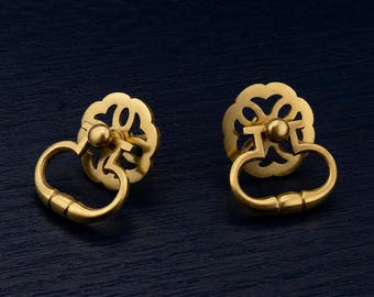 Brass Ring Pull Handle Fancy 38mm -  Floral Style - Cabinet Furniture Fittings