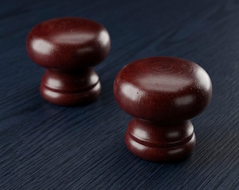 Pine Door Knobs - Maroon Paint Finish 30mm - Pre-drilled For Woodscrew / Dowel Screw