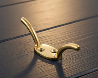 Wall Cleat / Cord Tidy Cleats - Solid Brass Hook - Lacquered Brass