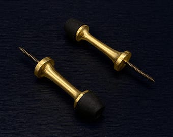 2x Brass Projection Door Stop 63mm Concealed Screw Fix Heavy Duty
