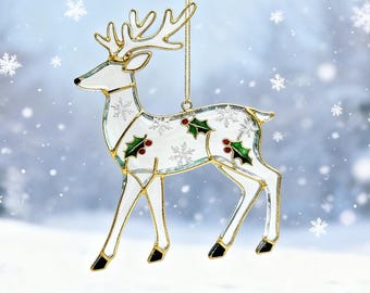 Décoration vintage cerf de Noël en verre peint, suspension pour arbre