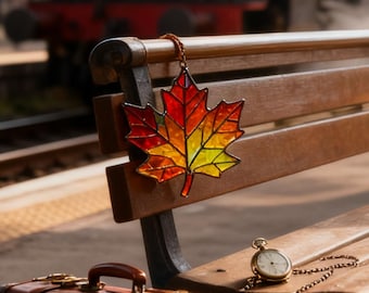 Handmade Stained Glass Maple Leaf Decoration, Festive Christmas & Fall Accent, Unique Hanging Art for Fireplace or Tree