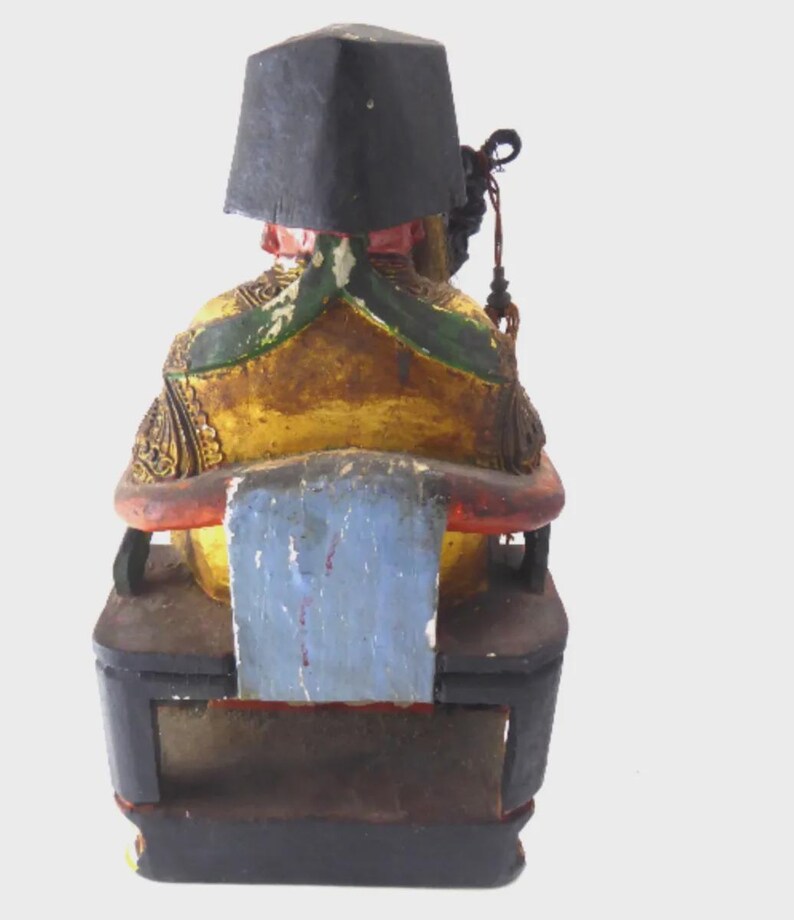 Antique Chinese Carved & Gilt Wood Temple Figure — Seated Dignitary / Civil-Official Deity, Inscribed "SW 1912"