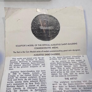 Augustus Saint-Gaudens World's Columbian Exposition Bronze Commemrative Medal - Original Box + Leaflet