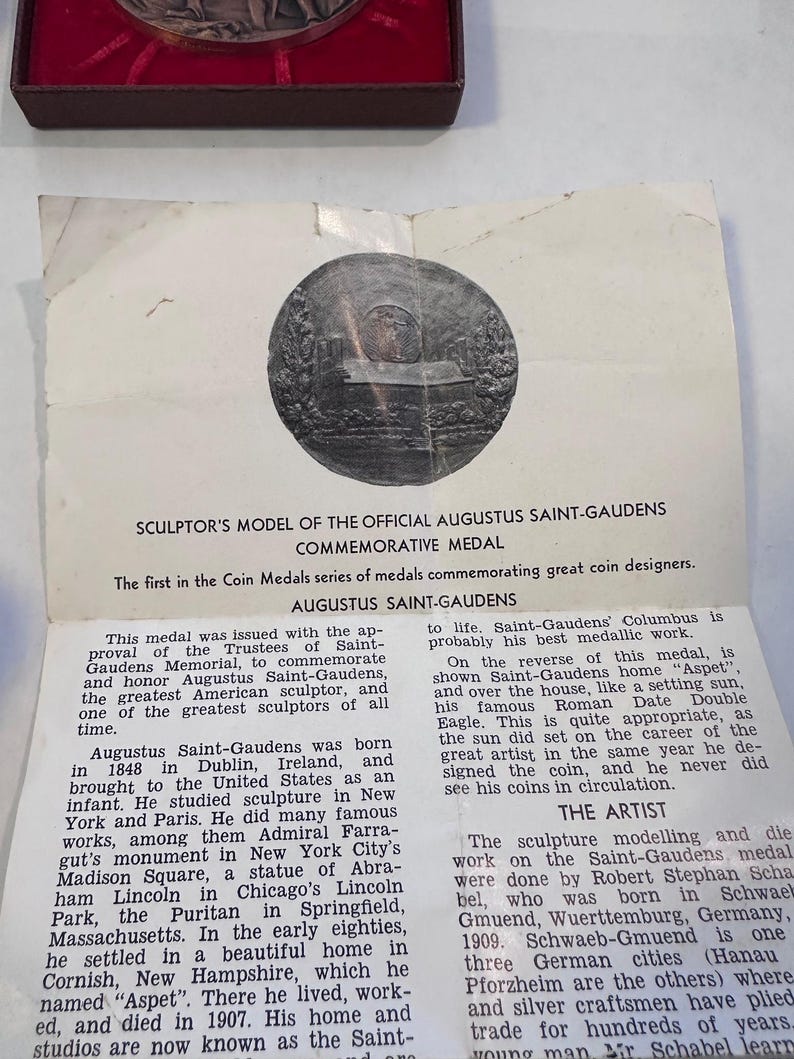 Augustus Saint-Gaudens World's Columbian Exposition Bronze Commemrative Medal - Original Box + Leaflet