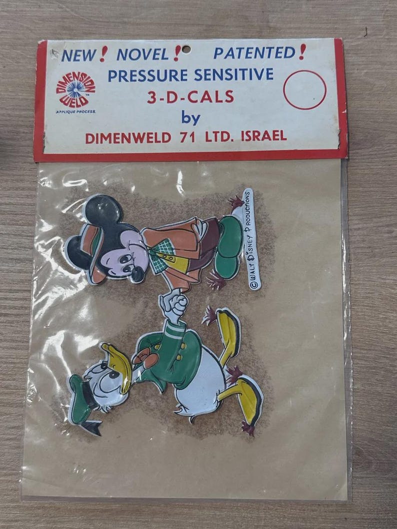Vintage Israeli Disney 3-D-CALS Large Stickers by Dimenweld 71 - Set of 4 Sealed Packs