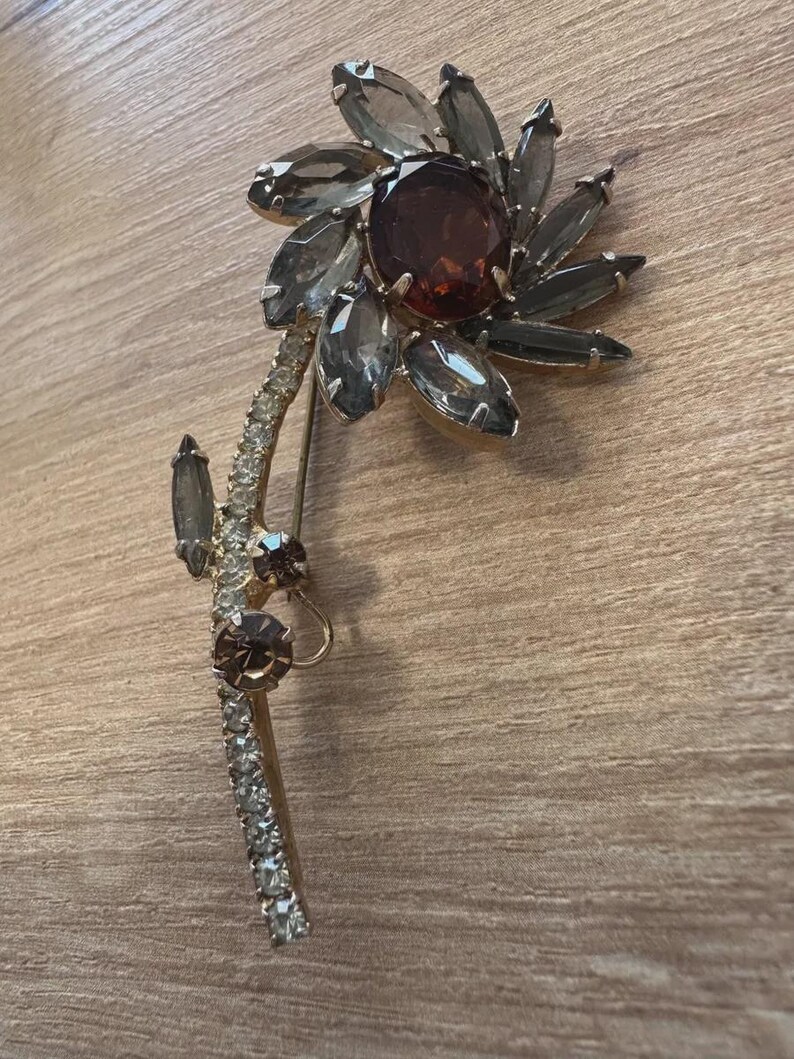 Vintage Czechoslovakian Rhinestone Flower Brooch, c. 1930s–1950s
