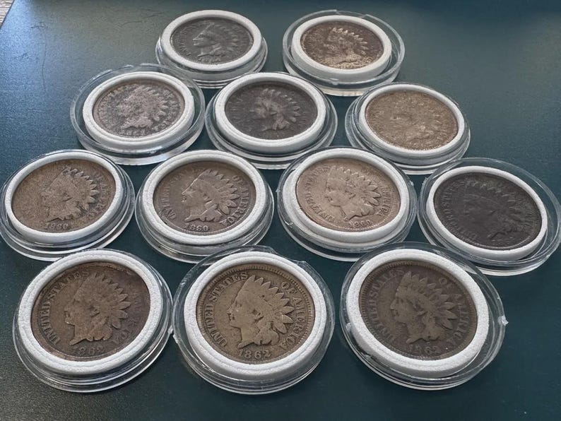 Lot of 12 Early Indian Head Pennies (1859-1864) — Verified Heavy Copper-Nickel Civil War Cents