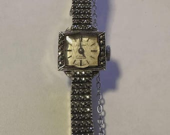 Vintage Unicorn Swiss 17 Jewel Garnet Bracelet Watch - Ladies Cocktail Watch - Original Box & Guarantee - 1960s Swiss Made