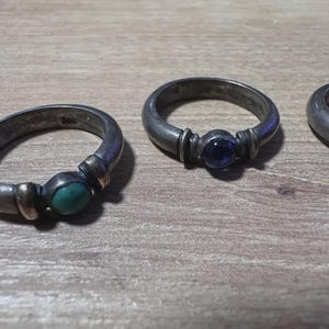 Set of 4 Vintage Silver Rings with Gemstone Cabochons