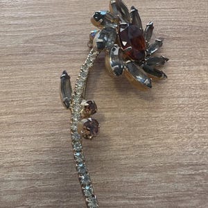 Vintage Czechoslovakian Rhinestone Flower Brooch, c. 1930s–1950s