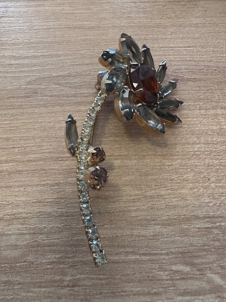 Vintage Czechoslovakian Rhinestone Flower Brooch, c. 1930s–1950s